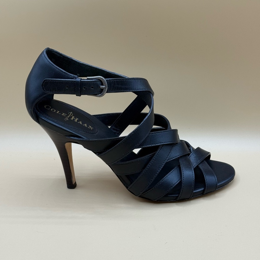 Cole Haan Shayna Black Leather Strappy High Heel Sandals Size 7 B